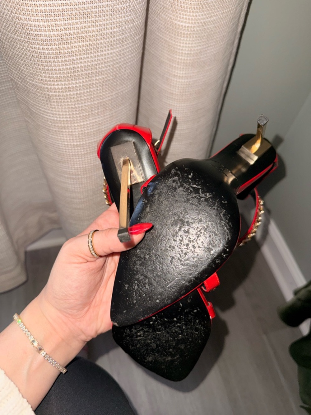 Jessica Red Patent Leather Heels with Gold Chain Detail - Picture 9 of 11
